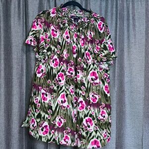 Ashley Stewart Pink and Green Floral Blouse